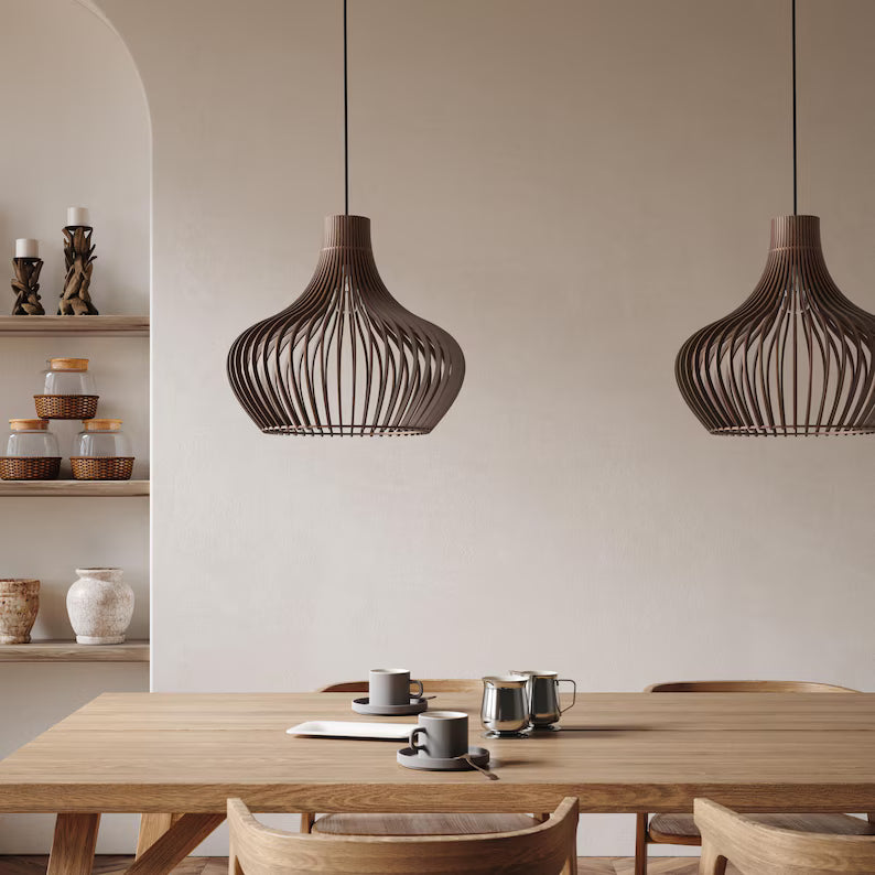BLYNA Handcrafted Wooden Pendant Lamp Shade - Scandinavian Laser Cut Nordic Design Ceiling Light