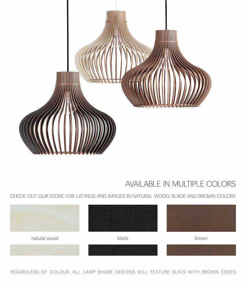 BLYNA Handcrafted Wooden Pendant Lamp Shade - Scandinavian Laser Cut Nordic Design Ceiling Light
